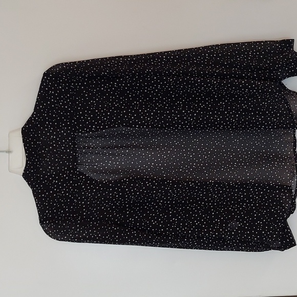 Frenchi Women’s blouse Size M Black/White Romantic polka dots sheer lighweght - Picture 5 of 7